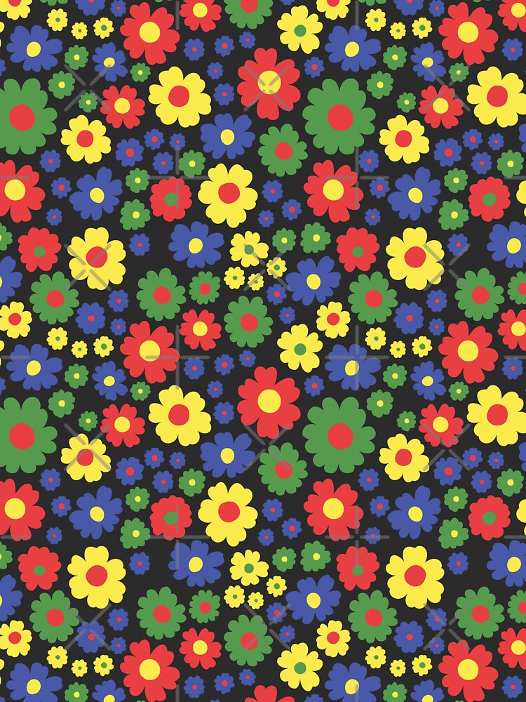 GROOVY RETRO FLOWER POWER GIRLY 70S AND 60S STYLE PRIMARY COLOR BLACK by blomastudios