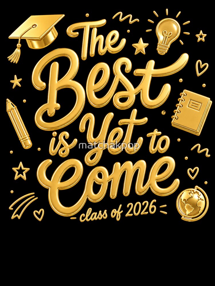 Class of 2026, The Best Is Yet to Come, Graduation Cap Doodles, Senior, Gold Type 3D by matchakpop