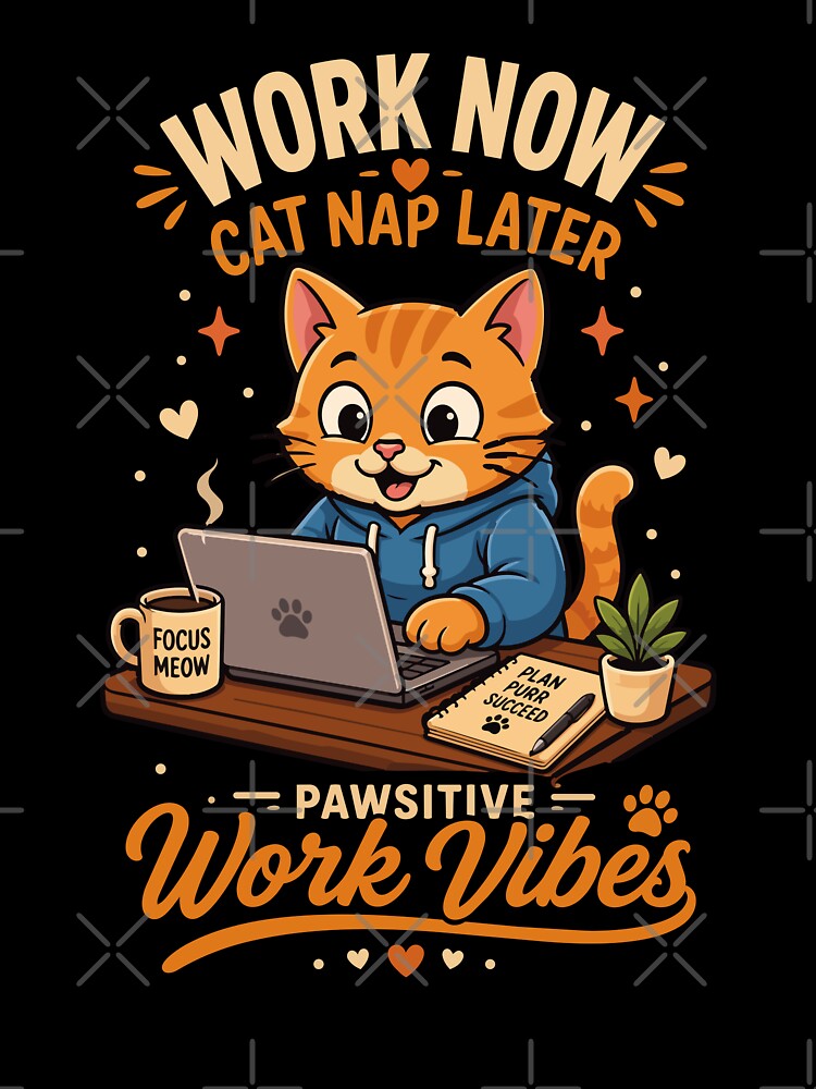 Cute Cat Working on Laptop - Work Now Cat Nap Later | Funny Cat Office Graphic by Nueve Uno Design