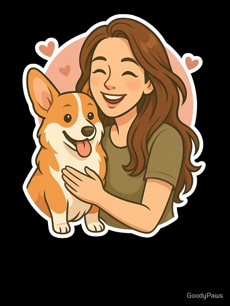 Royal Companions: Woman & Pembroke Welsh Corgi Cartoon by GoodyPaws