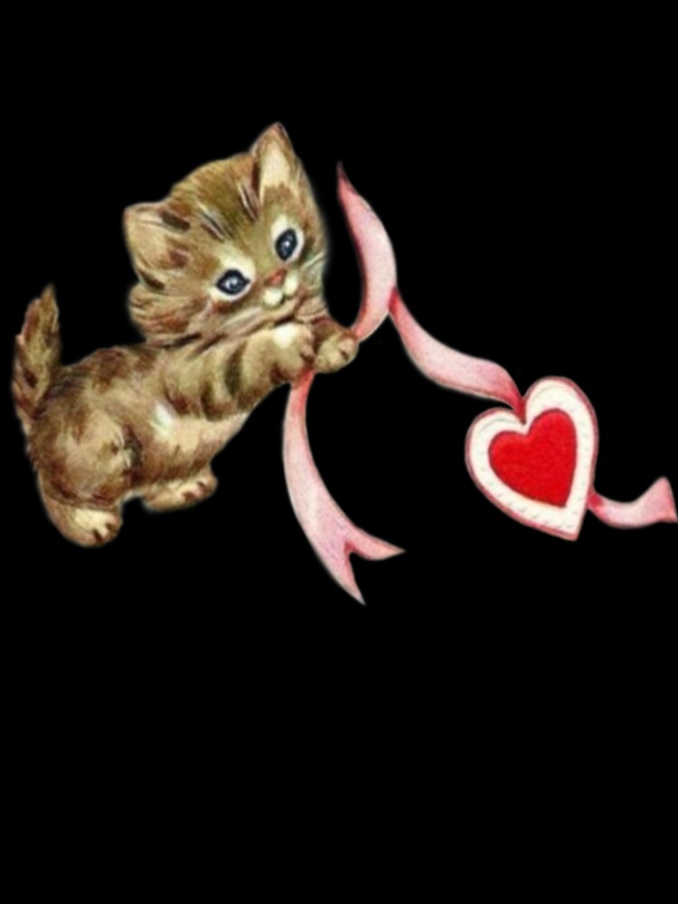 Vintage cat with pink ribbon heart by Pixiedrop