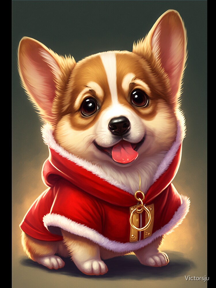 Cute baby corgi wearing santa claus outfit by Victorsju