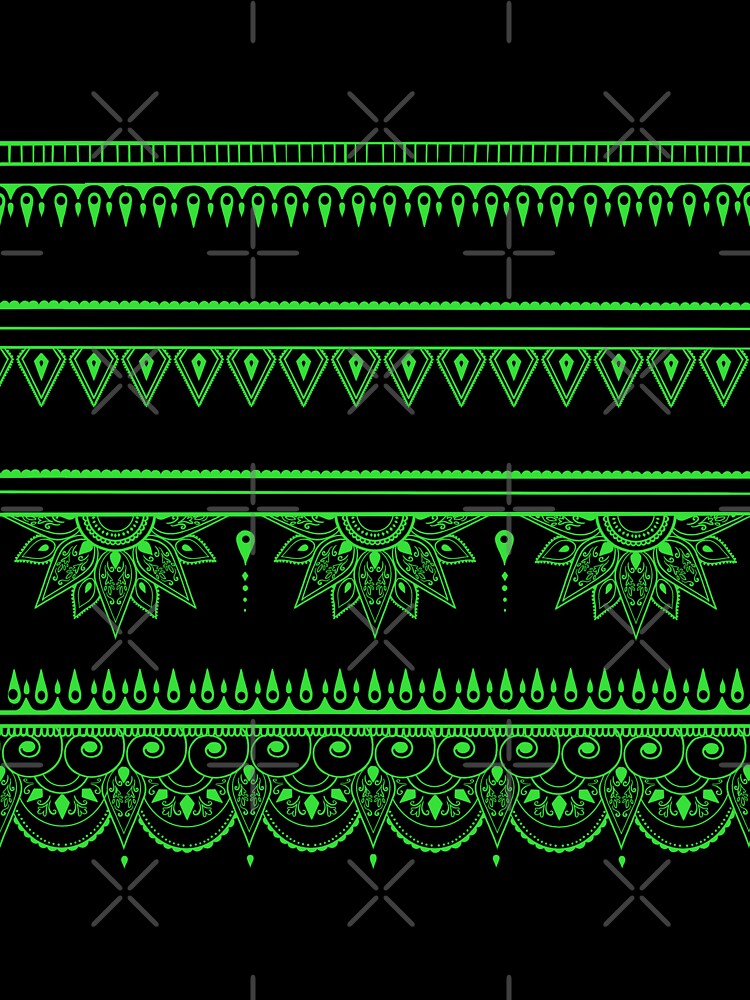 South asian patterns green on black by Chaoticzarts