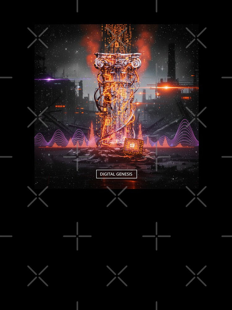 Digital Genesis: Cybernetic Pillar & Industrial Code Art by codex antique