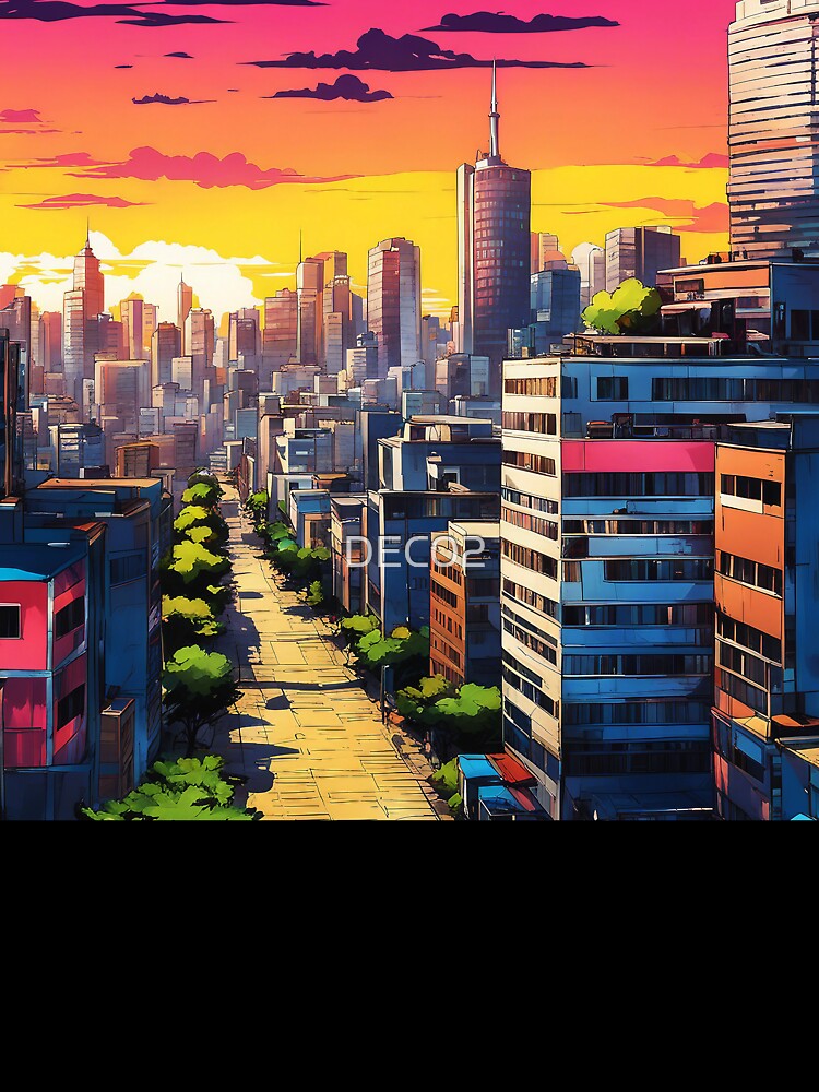 Pop Art-Style Colorful Vibrant Cityscape At Sunset by DEC02