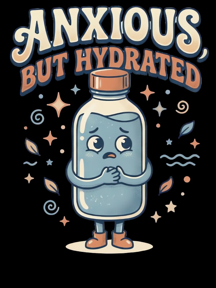 Anxious but Hydrated Cute Retro Bottle Character Sticker & T-Shirt by urbinet