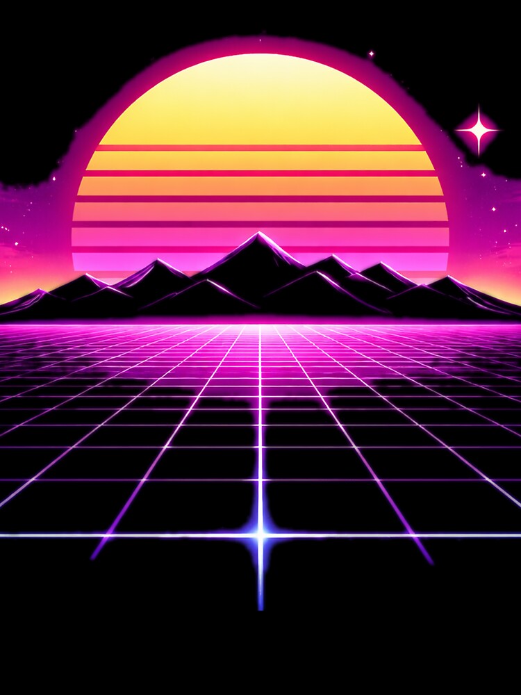 Neon Retro Sunset Synthwave Horizo by Sadia  Jannat
