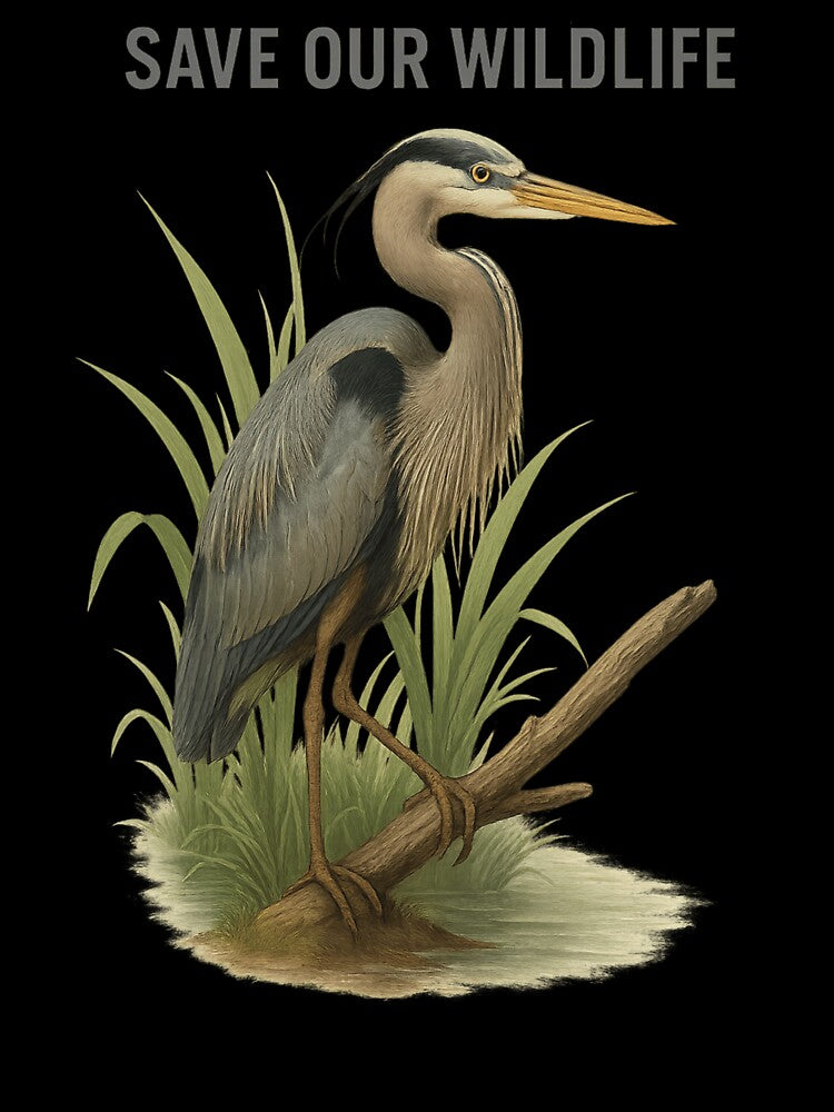 Save Our Wildlife – Great Blue Heron Wetland Conservation Artwork Gift by Badegi Tradings