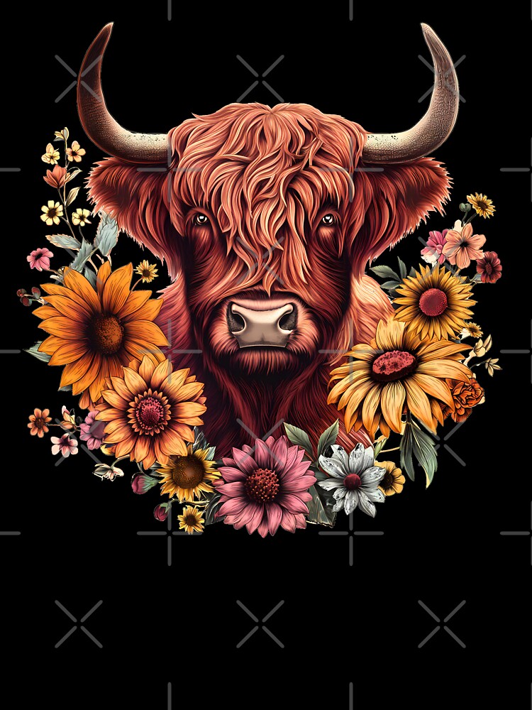 Scottish or irish fluffy  highland cattle cow animal head illustration by NBSStore