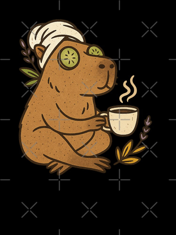 Spa Day Capybara – Cute Relaxing Rodent with Coffee, Towel & Cucumber Eyes | Funny Sublimation & Sticker Art by Memorph