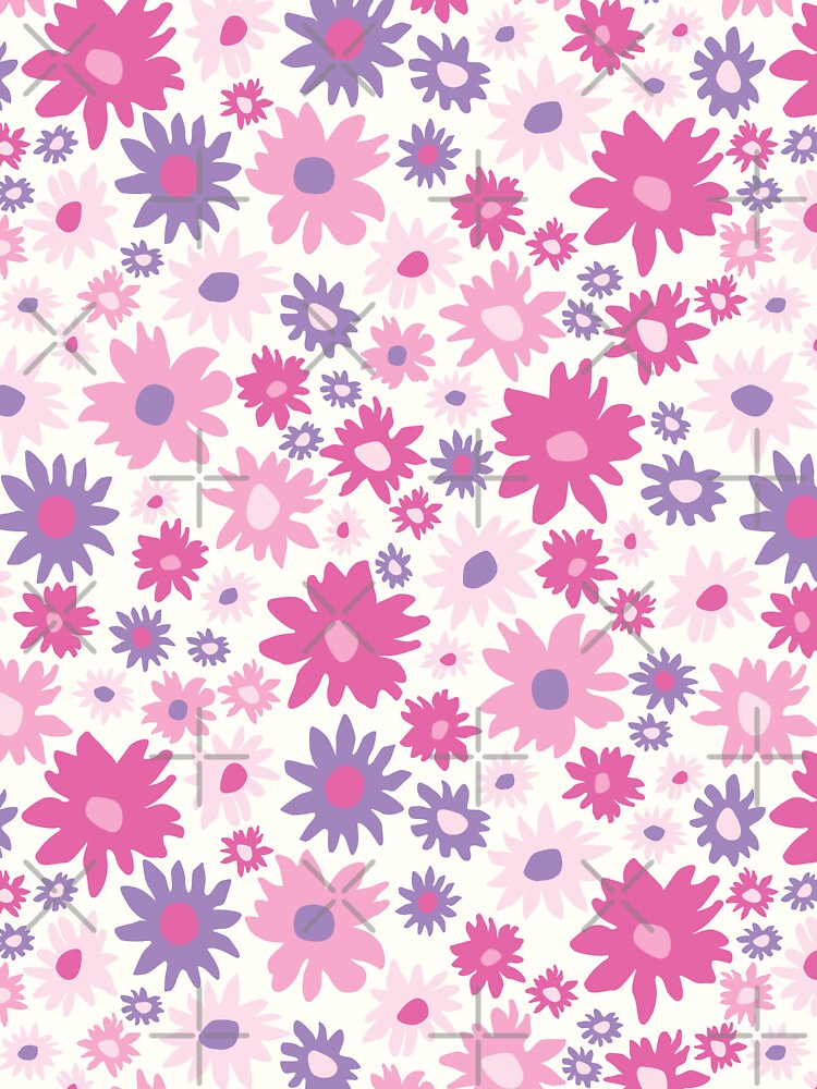 RETRO GROOVY AND FUN FLOWERS PINK LILAC WHITE by blomastudios