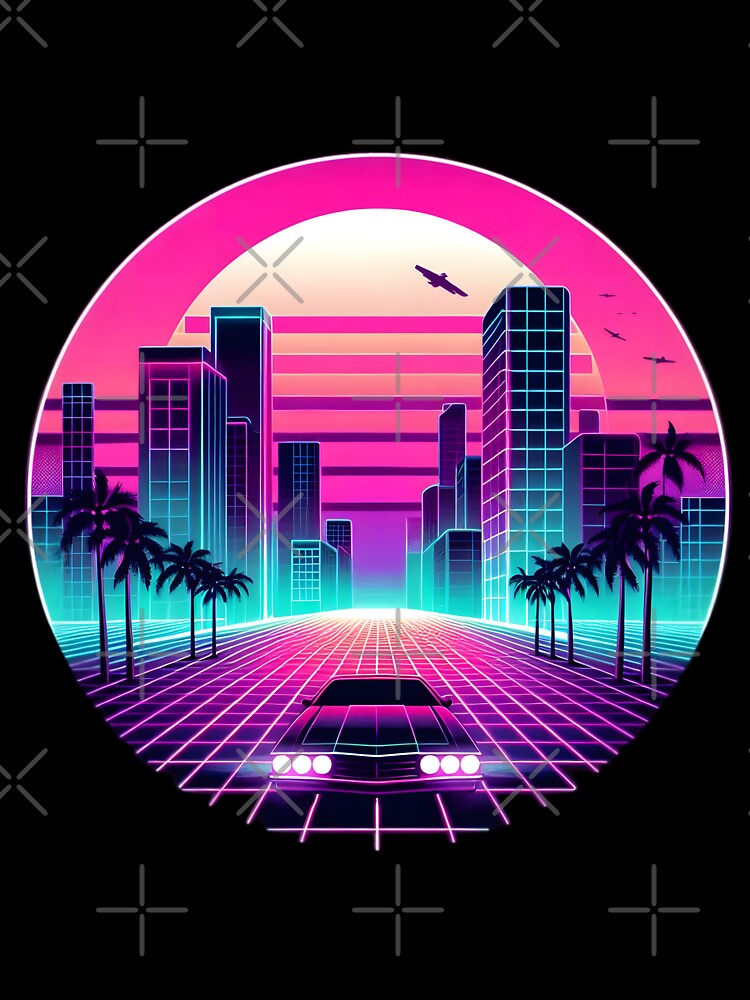 Retro Futuristic Neon Cityscape with Car by pumsquare