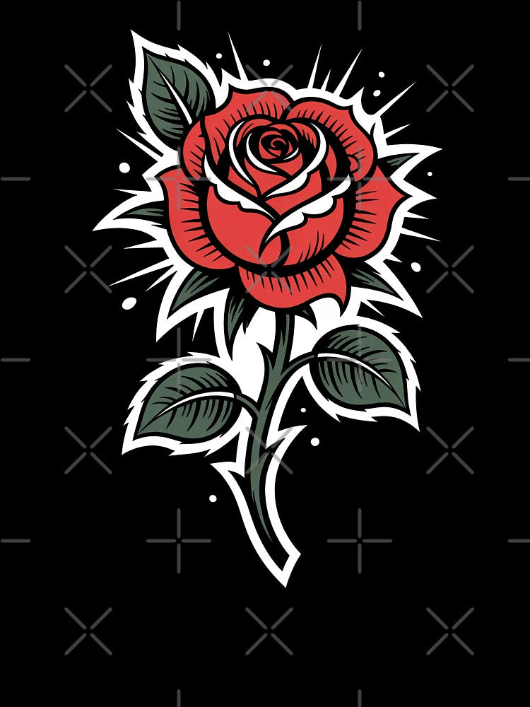 Single Red Rose Sticker Style Classic Tattoo Floral Art by Say It With Ink