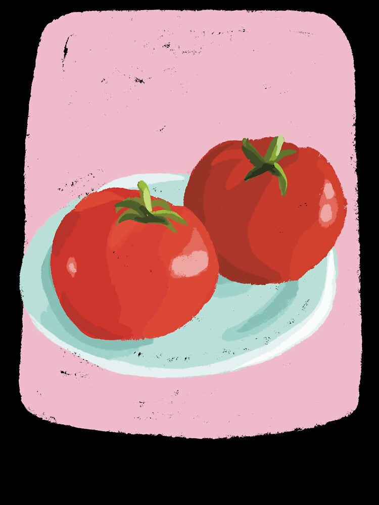 Two Tomatoes on Plate Drawing by ShannonSArtwork