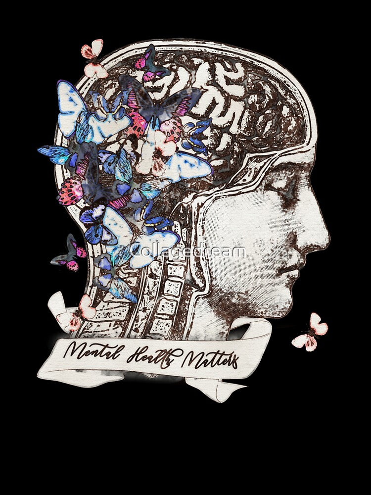 Brain watercolor butterflies floral mental health, brain psychology, mental health matters by Collagedream