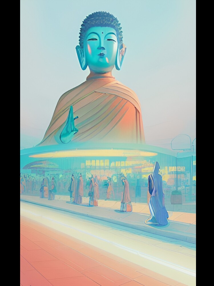 90s Nostalgia Retro Vaporwave buddha Fantasy Futuristic Retro Landscape Illustration by S Y N T H R E A L M