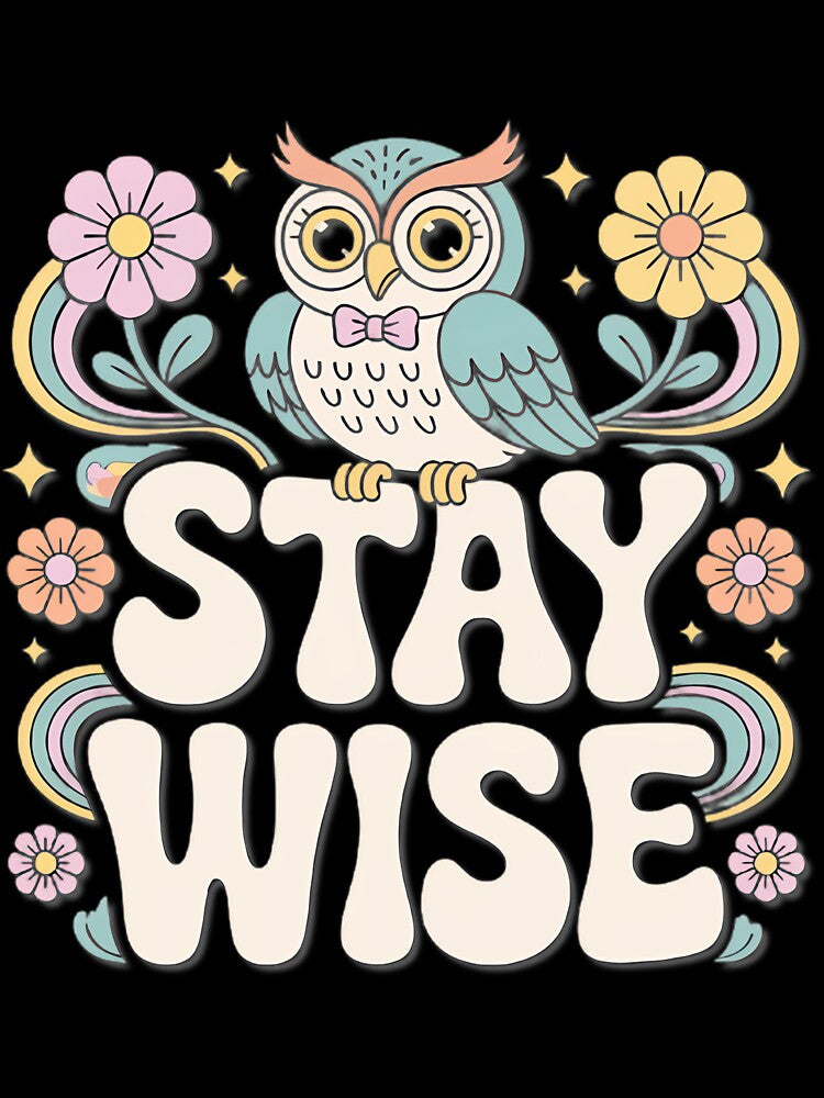 Retro Owl Stay Wise Groovy Flower Design by Norman Shaw