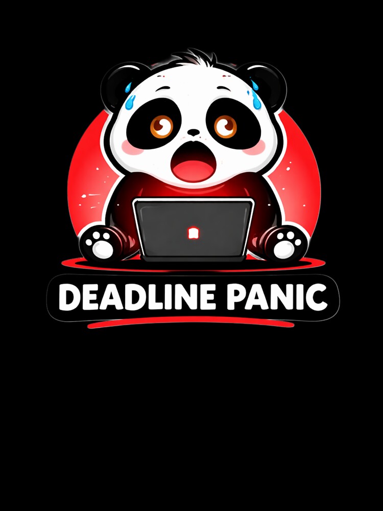 Deadline Panic Cute Panda – Funny Student Stress Sticker by snaperos
