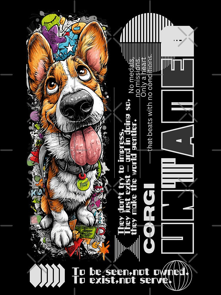 Corgi Graphic Streetwear T Shirt Funny Gift Cool Cartoon Art Tee for Dog Lovers, Pet Fans & Animal Art Fans by aniMo Japan