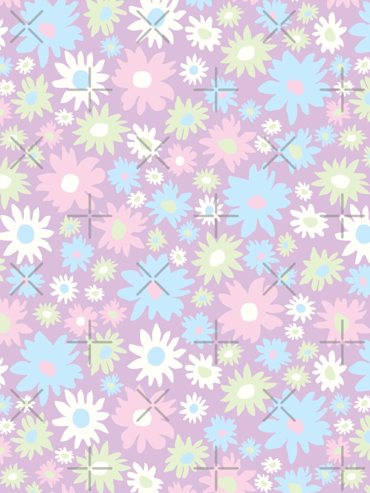 RETRO GROOVY AND FUN FLOWERS PASTEL PURPLE by blomastudios
