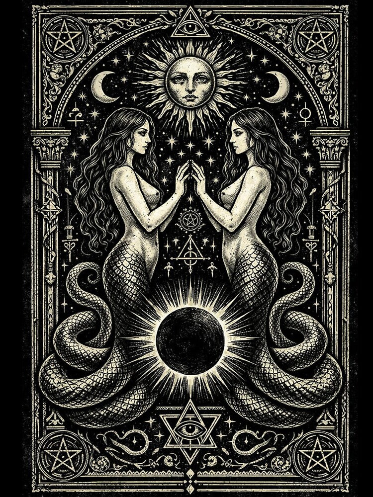 Serpent Twin Priestess – Dark Occult Eclipse Shirt by wanado