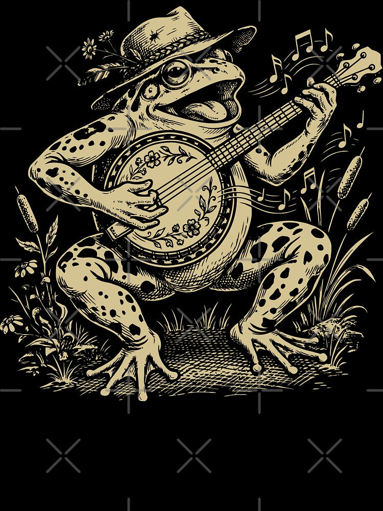 Frog Playing Banjo Folk Music Goblincore Toad by Y-Vibes