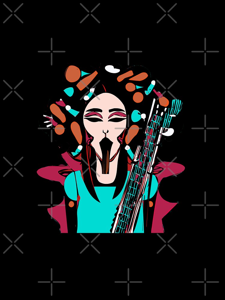 "Colorful Groove: A Guitar-Strumming Woman" by FunnyShopGirl