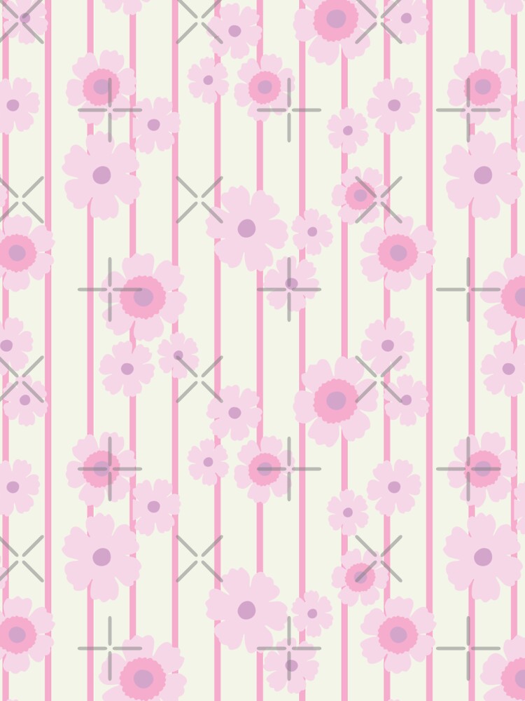 RETRO FLOWER STRIPES PASTEL PINK AND CREAM by blomastudios