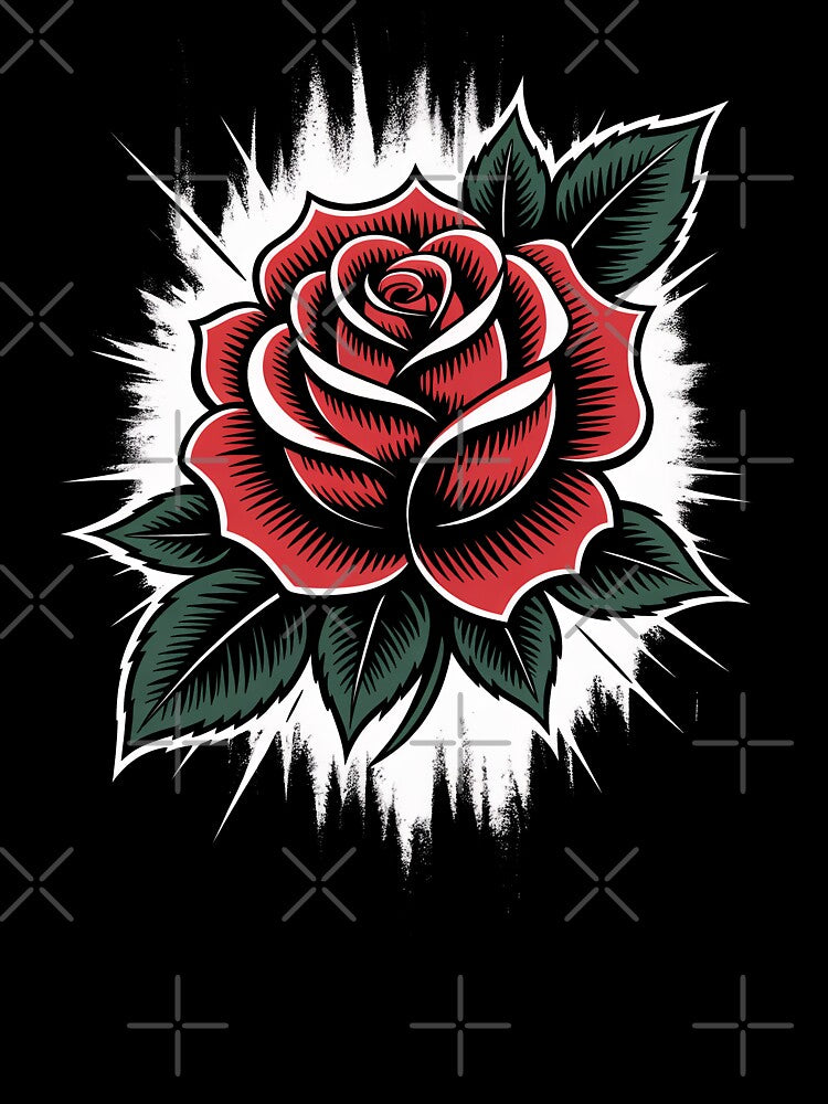 Tattoo Style Rose Head Grunge Background Gothic Dark Floral by Say It With Ink