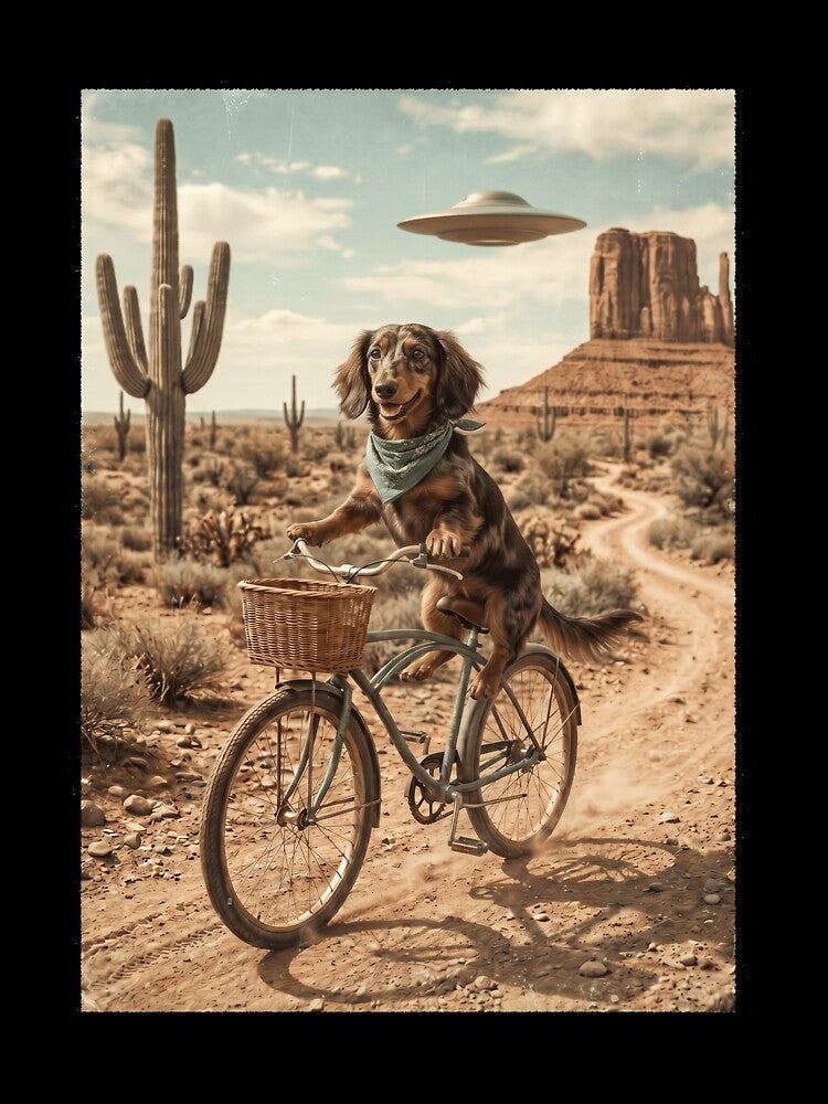 Dachshund Riding Bike Wild West Western UFO Dog Lover by dian-rody-crest
