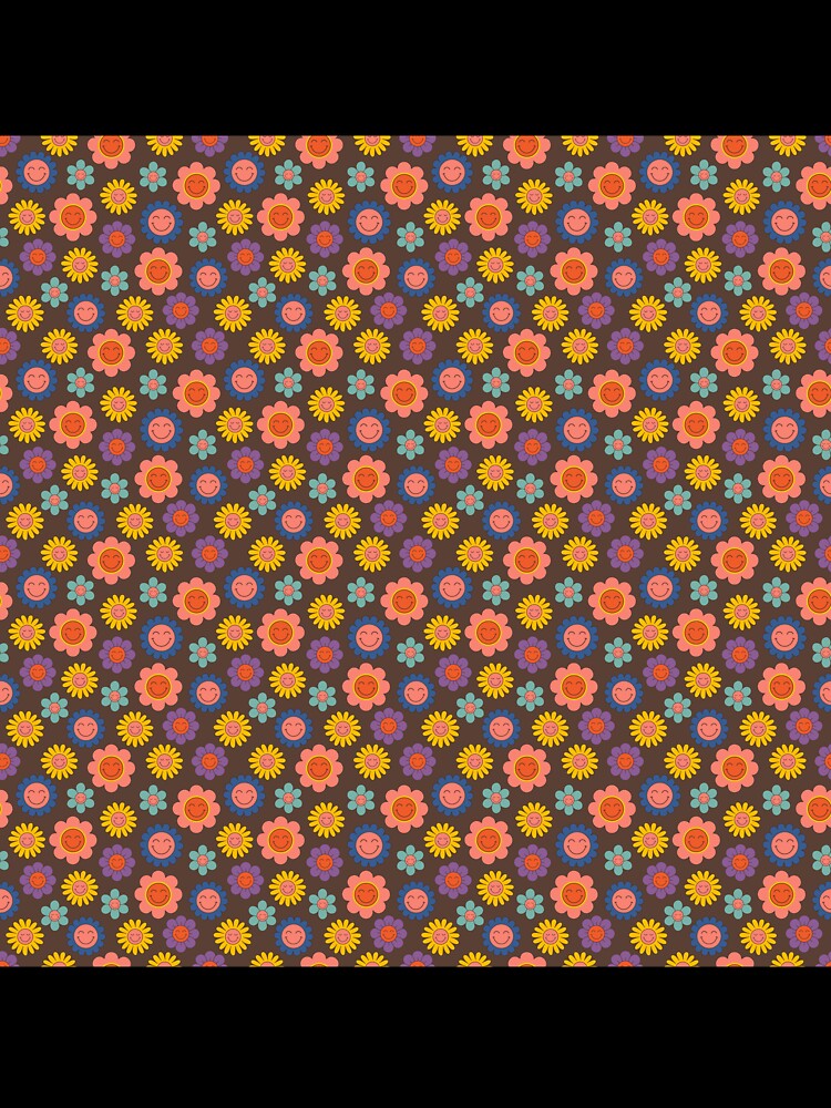 Retro floral groovy pattern in orange and brown by ReneMagritteArt