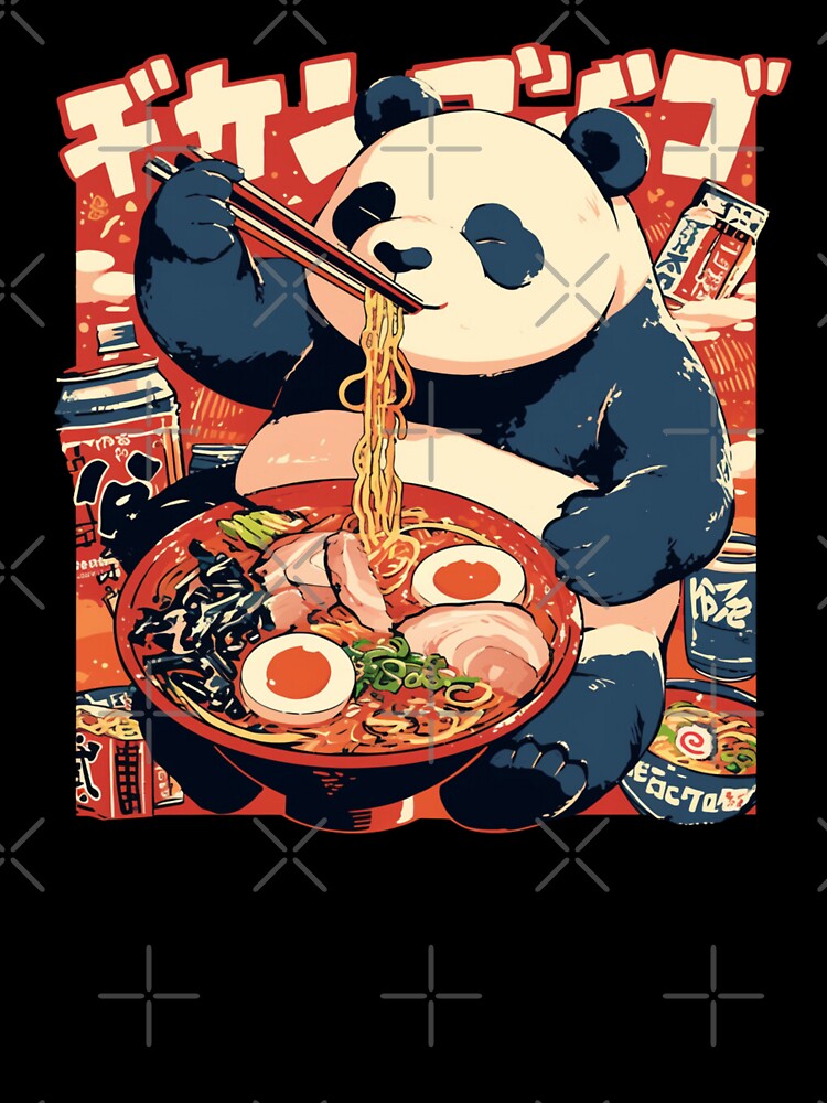 Funny Panda eating bowl of spicy beef ramen noodles by Nightarcade