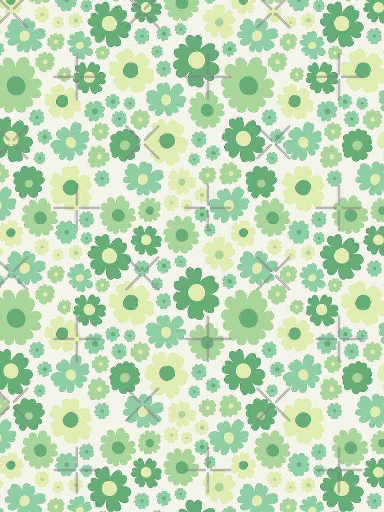 GROOVY RETRO FLOWER POWER GIRLY 70S AND 60S STYLE GREEN AND CREAM by blomastudios