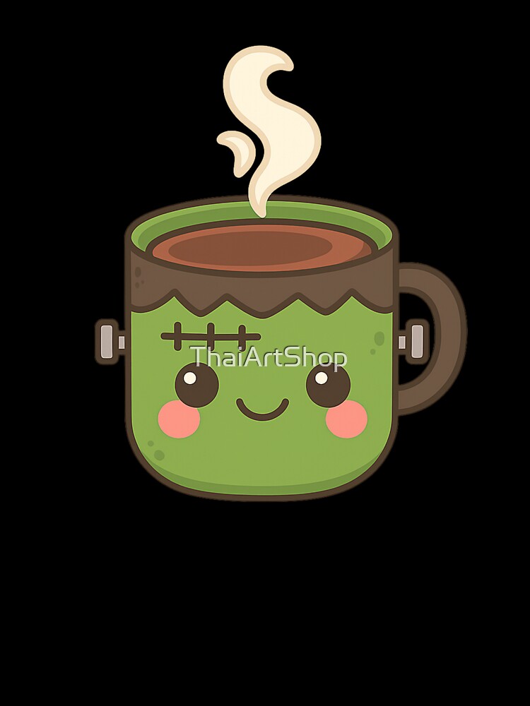 Kawaii Frankenstein Halloween Coffee Mug Cute Spooky Cup by ThaiArtShop