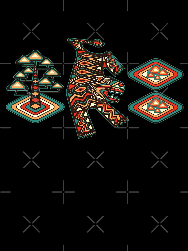 Vintage Tribal Icons - Zen Pine, Tiger & Stone Geometric Badge by Z&C