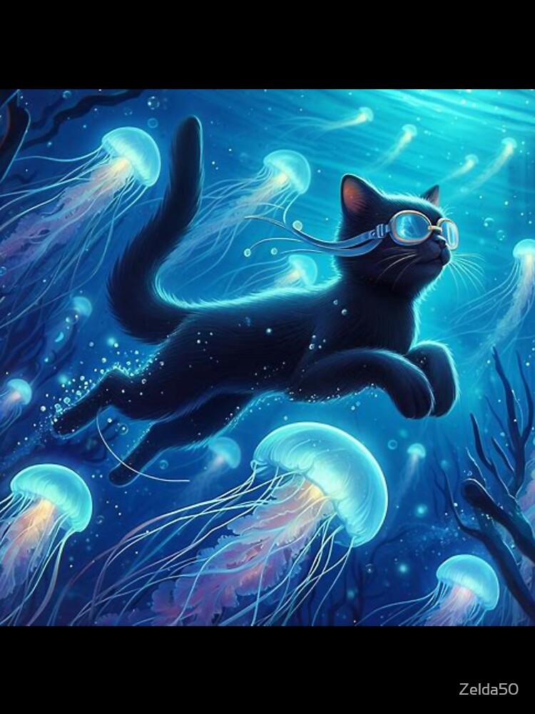 jellyfish light the way for black cat's swim by Zelda50