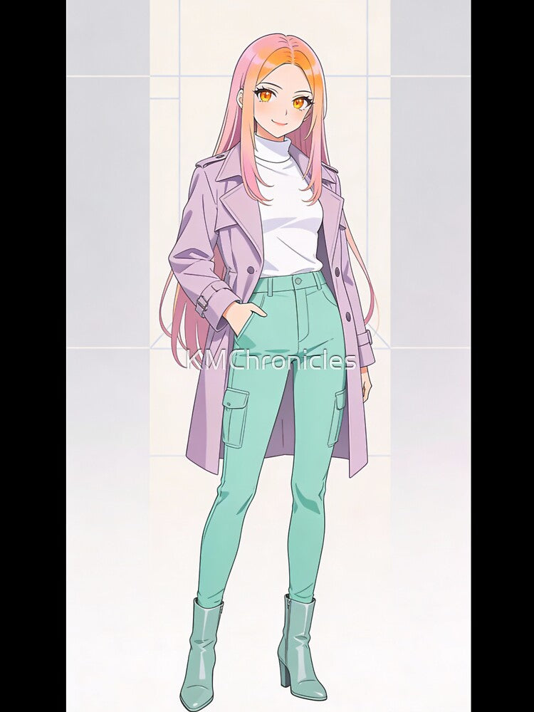 Confident Modern Pastel Anime - Fashionable Trench Coat Pose colour #1 by KMChronicles