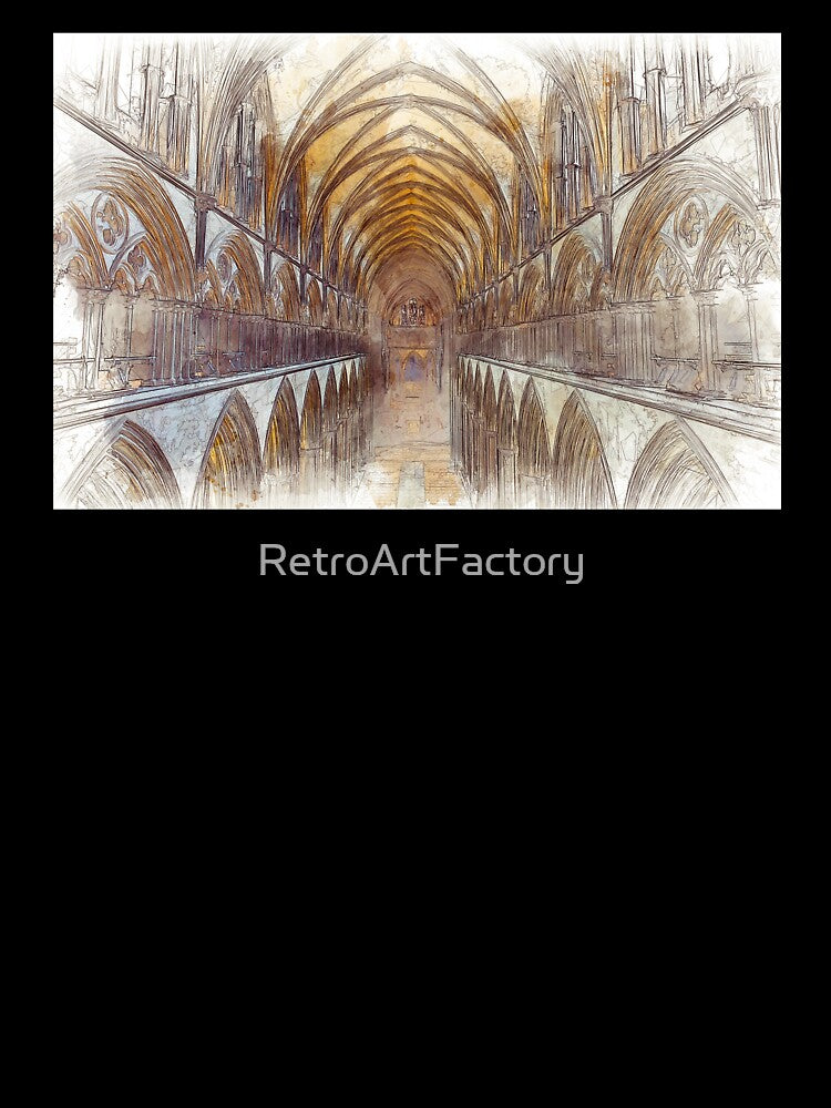 Interior of Salisbury Cathedral, Salisbury, England - Line and Wash Sketch by Retro Art Factory