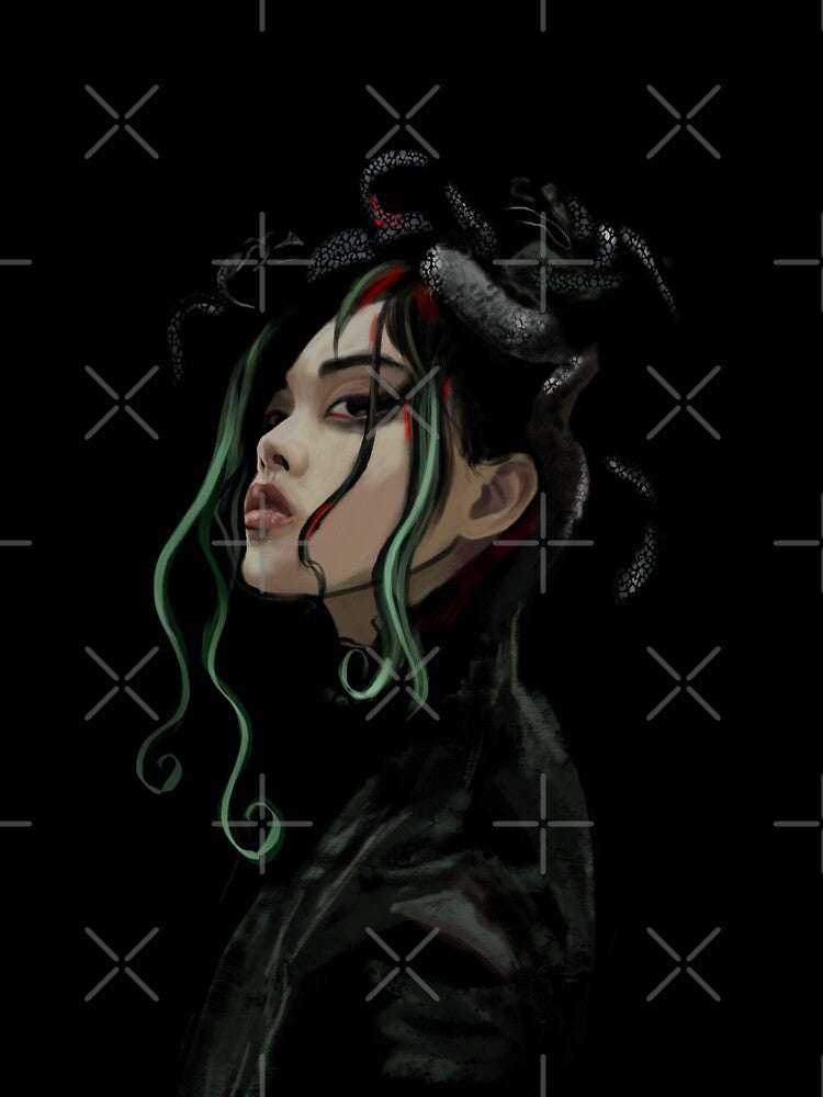 Dark Medusa Aesthetic Portrait – Gothic Fantasy Serpent Hair Art by jassoart