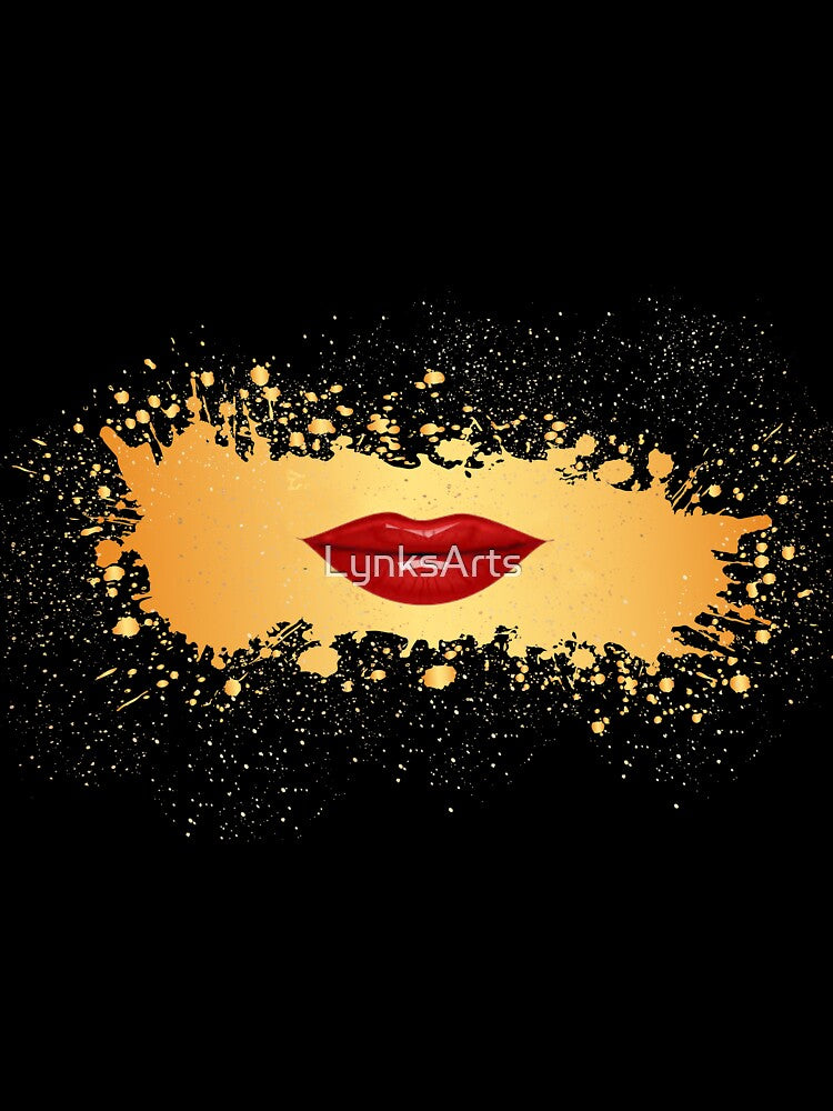 Red lips on golden splash grunge by LynksArts