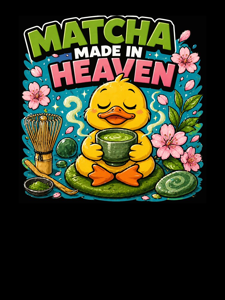 Matcha Made in Heaven - Cute Zen Duck & Cherry Blossom Art by BrewmarkStudio