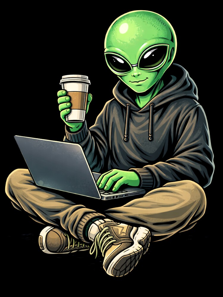 Coffee & Laptop Alien – Productive Creative Lifestyle Aesthetic Art by ColorSplash123