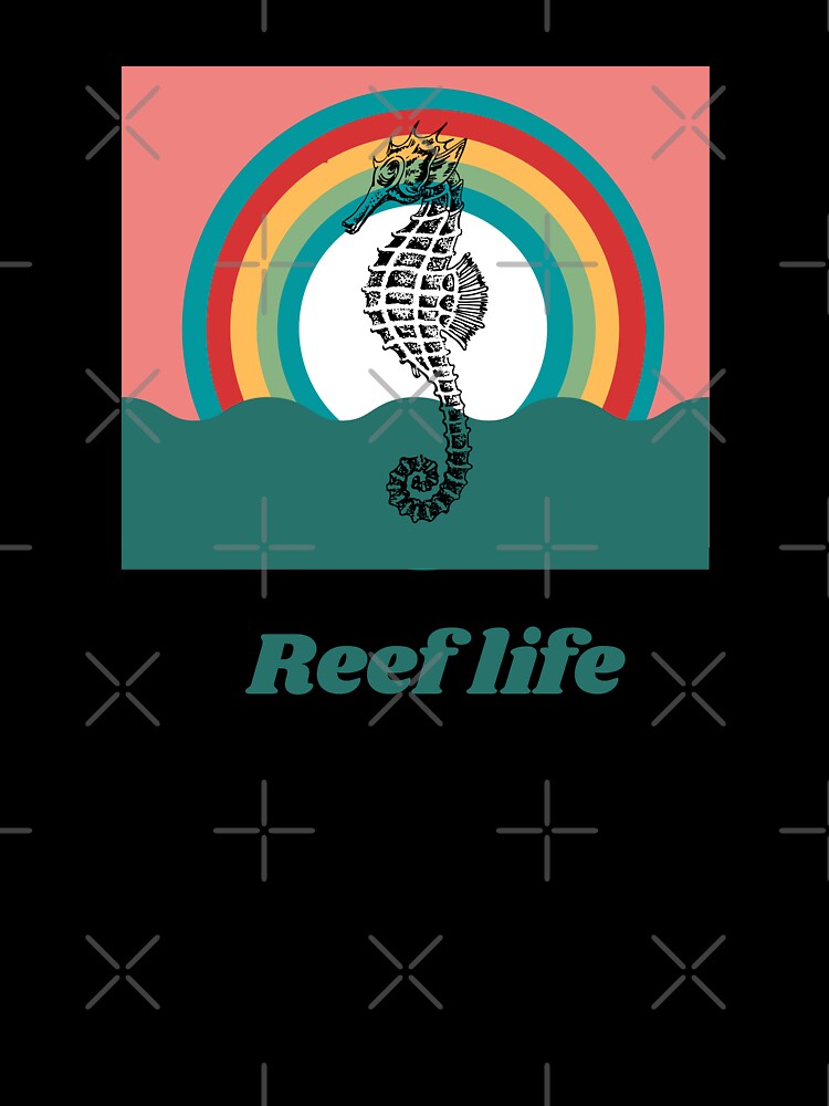 Reef life Cool Aquarium hobby with retro sunset seahorse by Learntobeamom