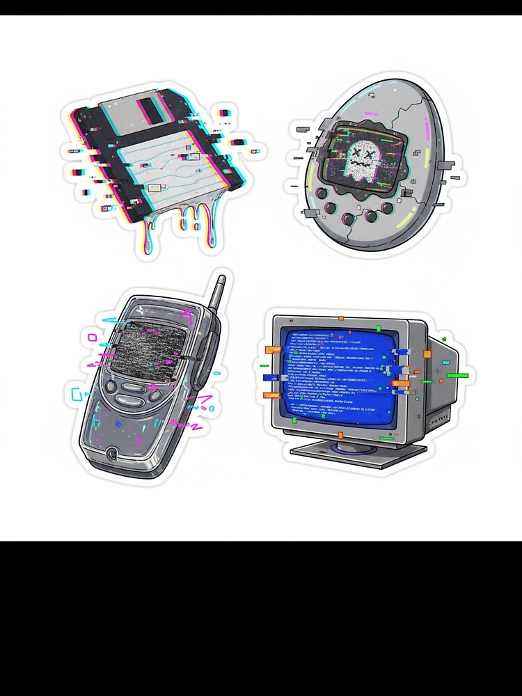 Vaporwave Glitch Art of Classic 90s Tech and Y2K Gadgets by MyEz Style