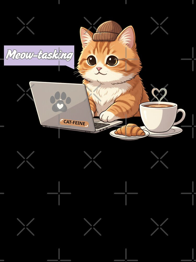 Meow-tasking Cat - Work From Home Laptop Coffee Design by Ink & Soul