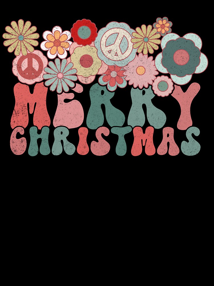 Groovy Retro Merry Christmas Flowers by ArtMeetsPizza