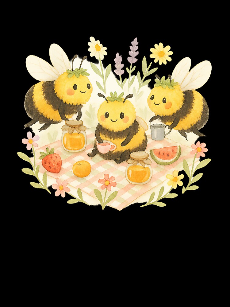 Cute Bee Picnic – Whimsical Bumblebee Gathering with Honey, Fruit & Flowers by Zee's Whimsical Wonders
