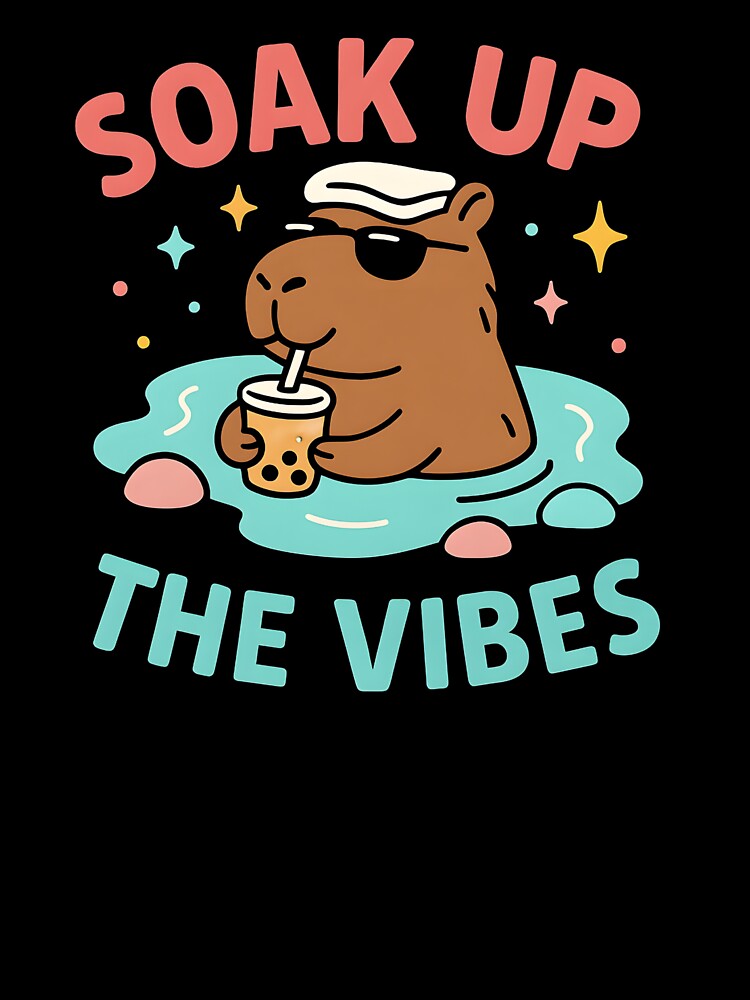 Soak Up the Vibes – Relaxed Capybara in Hot Spring Bubble Tea Art by JaroPrints