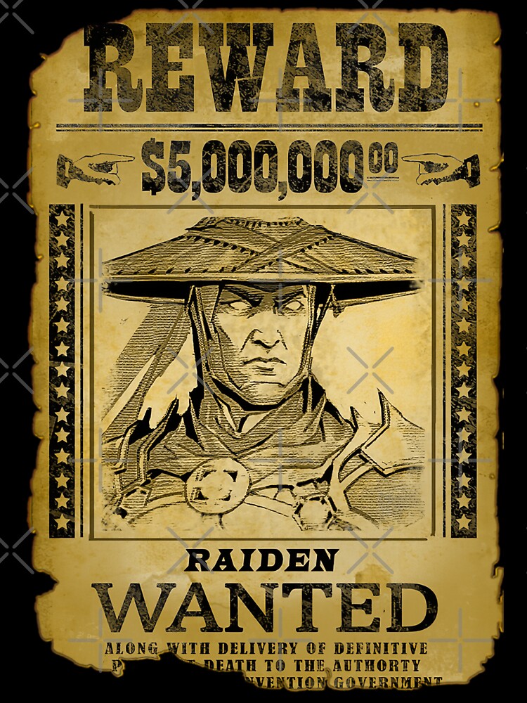Raiden Wanted Poster Retro Mortal Kombat Gaming Art by Back2Collage