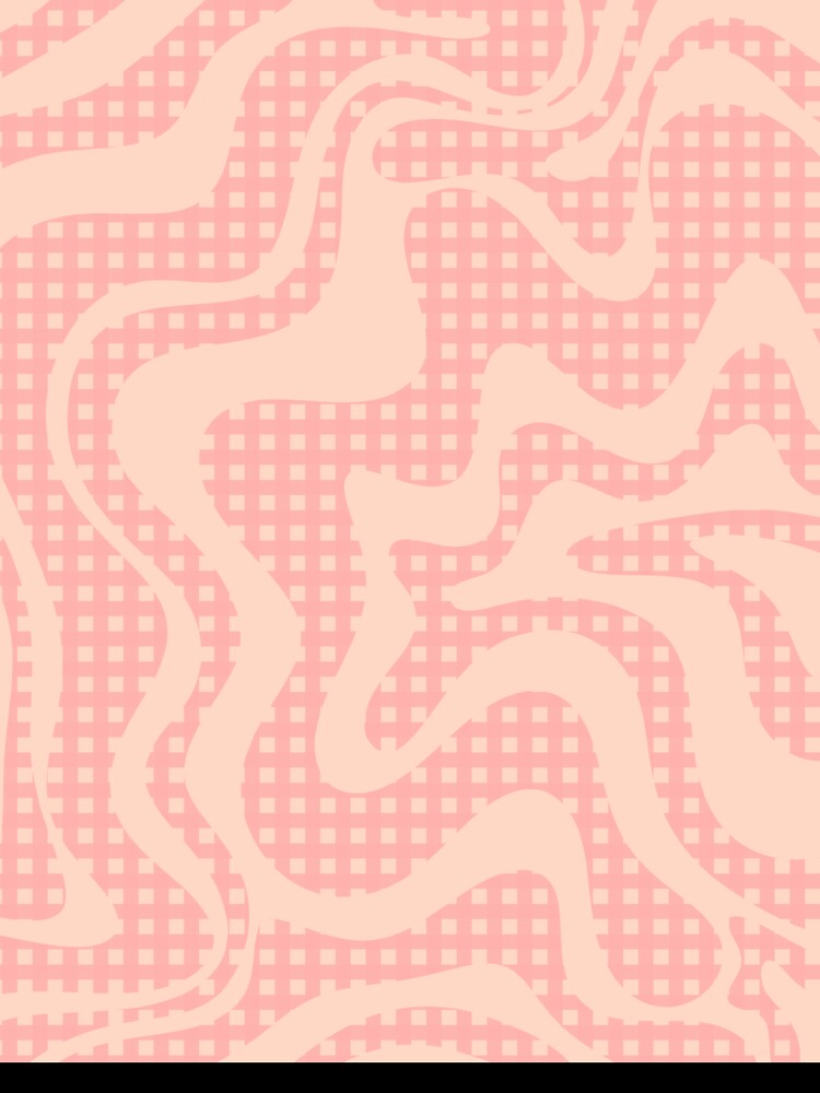 Retro Liquid Swirl Abstract Gingham Check Pattern in Soft Pastel Blush Pink by kierkegaard